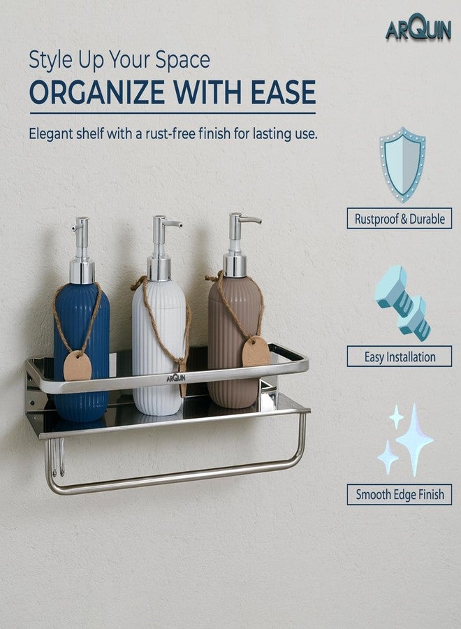 ARQUIN Bathroom Accessories Set | Multipurpose Wall Shelf Stainless Steel Bathroom Shelf I Wall Mount Shelf Organizer | Towel Hook Shelf and Rack I Bathroom Shelves Silver (15x5 Inch) - Image 4
